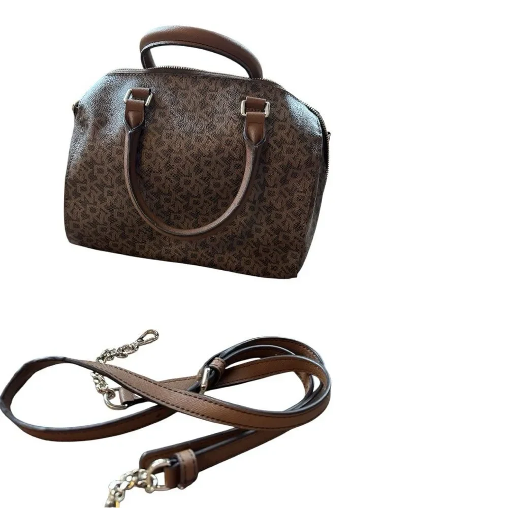 DKNY brown monogram bag is a DKNY Bryant Boston tote featuring an all-over logo